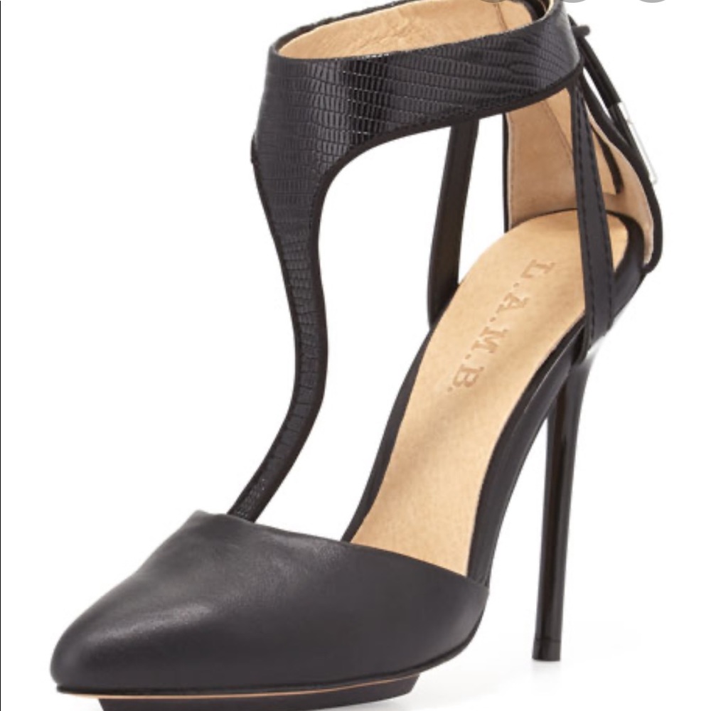 LAMB Sz 7 Serena Point Toe T-Strap Pump Black